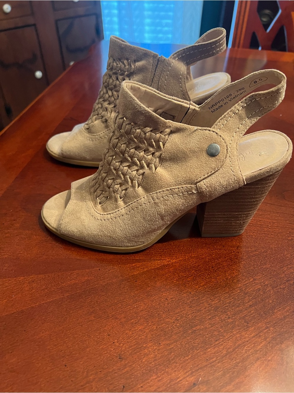 Altar'd State Taupe Suede Woven Slingback Block Heels